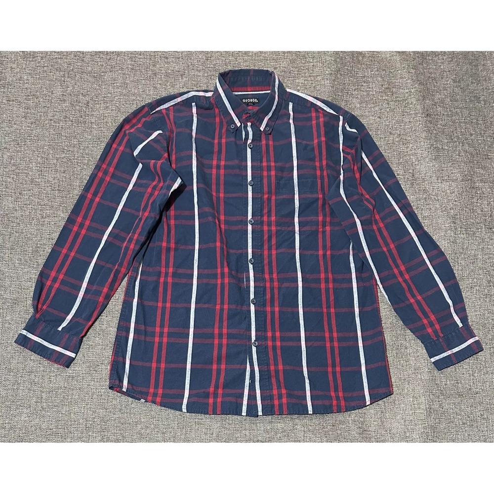George Men's M 38-40 Plaid Long Sleeve‎ Shirt